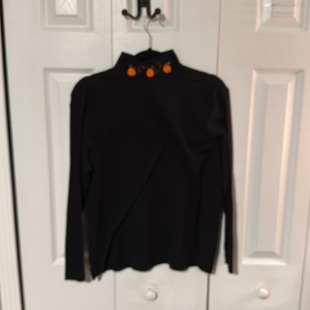 Vintage 90s black pumpkin embroidered turtleneck long sleeve top size 14/16W - Picture 5 of 7